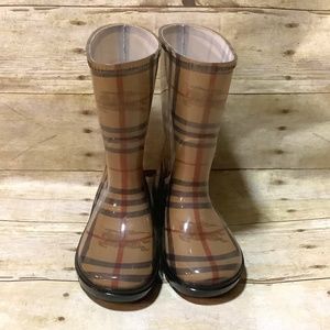 Tan Burberry Haymarket Plaid PVC Rainboots, Kids 29/30 11/12